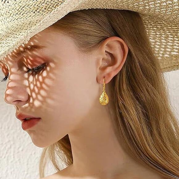 14K Gold French Style Leverback Heart Dangle Drop Earrings for Women - Picture 4 of 5